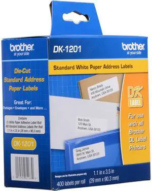 Genuine DK-1201 Die-Cut Standard Address Labels, 400 Labels per Roll, 12 Rolls for Use with All QL Label Printers Genuine DK-1201 Die-Cut Standard Address Labels, 400 Labels per Roll, 12 Rolls for Use with All QL Label Printers