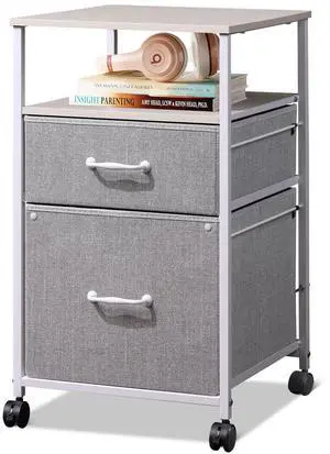2 Drawer Mobile File Cabinet with Open Storage Shelf | Rolling Printer Stand, Fabric Vertical Filing Cabinet fits A4 or Letter Size for Home Office, Light Grey 2 Drawer Mobile File Cabinet with Open Storage Shelf | Rolling Printer Stand, Fabric Vertical Filing Cabinet fits A4 or Letter Size for Home Office, Light Grey