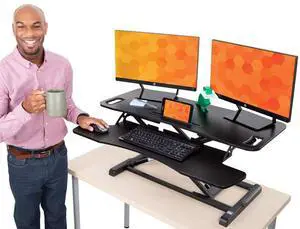 Flexpro Hero 37 Inch Standing Desk Converter, for Office and Home, Height Adjustable, 2 Level Sit to Stand Workspace with Keyboard Shelf & Monitor Riser, Sit or Stand (Black, 37 x 18 x 4.5 to 20) Flexpro Hero 37 Inch Standing Desk Converter, for Office and Home, Height Adjustable, 2 Level Sit to Stand Workspace with Keyboard Shelf & Monitor Riser, Sit or Stand (Black, 37 x 18 x 4.5 to 20)