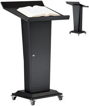 Ultral 45.3IN Podium Lectern with Wheels, Iron Pulpit for Churches Stand with Lockable Double-Layer Storage, Modern Metal Pulpits Lectern for Classroom, Conference, Presentation,Wedding Ultral 45.3IN Podium Lectern with Wheels, Iron Pulpit for Churches Stand with Lockable Double-Layer Storage, Modern Metal Pulpits Lectern for Classroom, Conference, Presentation,Wedding