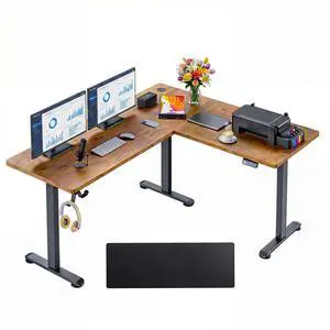 63x55 L Standing Adjustable Desk with 39x18 Mouse Pad, Brown | Corner Electric Stand Up Desk Adjustable Height with Hooks, Home Office Writing Gaming Studying Big Computer Workstation 63x55 L Standing Adjustable Desk with 39x18 Mouse Pad, Brown | Corner Electric Stand Up Desk Adjustable Height with Hooks, Home Office Writing Gaming Studying Big Computer Workstation