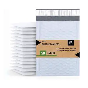 #6 Poly Bubble Mailers 12.5x19 Inches Shipping Padded Envelopes Self Seal Waterproof Cushioned Mailer, White (PBMVR_12.5X19-50), 50 Pack #6 Poly Bubble Mailers 12.5x19 Inches Shipping Padded Envelopes Self Seal Waterproof Cushioned Mailer, White (PBMVR_12.5X19-50), 50 Pack