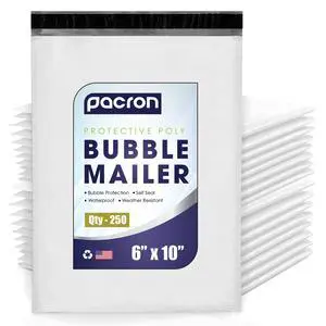 Waterproof Self-Seal Padded Poly Bubble Mailers 6x10, 250-Pack | Ideal for jewelry, cosmetics, SD cards, USB cables & accessories. Tear-resistant, lightweight, cushioned interior Waterproof Self-Seal Padded Poly Bubble Mailers 6x10, 250-Pack | Ideal for jewelry, cosmetics, SD cards, USB cables & accessories. Tear-resistant, lightweight, cushioned interior