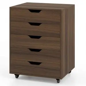 5-Drawer Vertical File Cabinet, Mobile Office Storage Cabinet with Drawers, Large Capacity, 2 Lockable Casters and Universal Wheels, Under Desk Side Printer Stand Rolling File Cabinet (Walnut) 5-Drawer Vertical File Cabinet, Mobile Office Storage Cabinet with Drawers, Large Capacity, 2 Lockable Casters and Universal Wheels, Under Desk Side Printer Stand Rolling File Cabinet (Walnut)