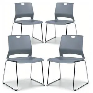 Grey Plastic Stack Chair for Office Guests & Waiting Rooms, 4-Pack | Chrome Sled Base, Hard Plastic Stackable Chair Built for Commercial Use, Ideal for lobby, Reception, Classroom and Restaurant Grey Plastic Stack Chair for Office Guests & Waiting Rooms, 4-Pack | Chrome Sled Base, Hard Plastic Stackable Chair Built for Commercial Use, Ideal for lobby, Reception, Classroom and Restaurant