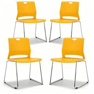 Yellow Waiting Room Chairs, Hard Plastic Stackable Chairs Set of 4 | Durable Hard Plastic & Chrome Sled Base, Ideal Dining Room Chairs, Office Guest Chair, Classroom Chairs or Restaurant Chairs Yellow Waiting Room Chairs, Hard Plastic Stackable Chairs Set of 4 | Durable Hard Plastic & Chrome Sled Base, Ideal Dining Room Chairs, Office Guest Chair, Classroom Chairs or Restaurant Chairs