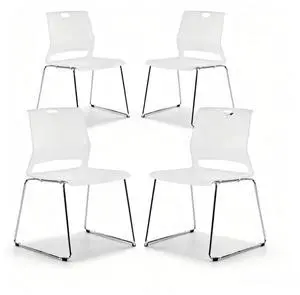 White Plastic Stacking Chairs, 4-Pack Stackable Commercial Chairs | Heavy-Duty Hard Plastic, Armless Sled Base Chair, Flexible Seating for Office Reception, Lobby, Dining, Library & Hospitality White Plastic Stacking Chairs, 4-Pack Stackable Commercial Chairs | Heavy-Duty Hard Plastic, Armless Sled Base Chair, Flexible Seating for Office Reception, Lobby, Dining, Library & Hospitality