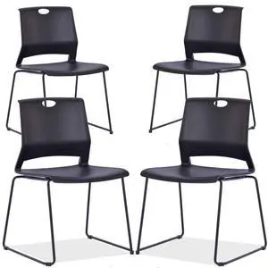 Black Stacking Chairs Set of 4, Plastic Waiting Room Guest Chairs | Space-Saving Stackable, Reinforced Sled Base, Heavy Duty Flexible Seating for Office Lobby, Classroom, Restaurant & Church Black Stacking Chairs Set of 4, Plastic Waiting Room Guest Chairs | Space-Saving Stackable, Reinforced Sled Base, Heavy Duty Flexible Seating for Office Lobby, Classroom, Restaurant & Church