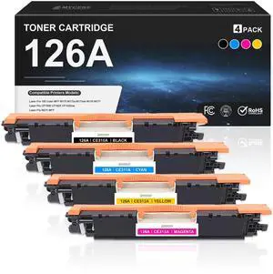 126A Toner Cartridge 4 Pack Replacement for HP 126A CE310A CE311A Toner | Compatible with HP Laser Pro 100 Color MFP M175 M175a M175nw M176 M177 CP1000 CP1025 CP1025nw M275 MFP Printer, CE312A CE313A 126A Toner Cartridge 4 Pack Replacement for HP 126A CE310A CE311A Toner | Compatible with HP Laser Pro 100 Color MFP M175 M175a M175nw M176 M177 CP1000 CP1025 CP1025nw M275 MFP Printer, CE312A CE313A