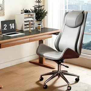 Executive Office Chair with 6-Point Massage, Ergonomic High Back Leather Desk Chair for Big & Tall (300lbs), 135° Reclining & Lumbar Support for Home Office Prolonged Sitting, Walnut/Grey Executive Office Chair with 6-Point Massage, Ergonomic High Back Leather Desk Chair for Big & Tall (300lbs), 135° Reclining & Lumbar Support for Home Office Prolonged Sitting, Walnut/Grey
