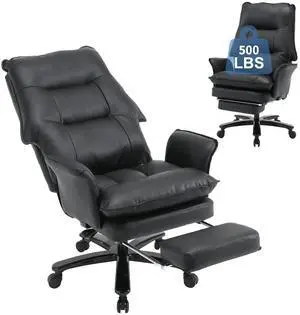 Reclining Big and Tall Office Chair with Footrest, Black | Recliner Executive Desk Chair, 500lbs, Heavy Duty, High Back, Big and tall, Wide Seat, Faux Leather Reclining Big and Tall Office Chair with Footrest, Black | Recliner Executive Desk Chair, 500lbs, Heavy Duty, High Back, Big and tall, Wide Seat, Faux Leather