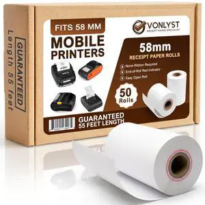 Receipt Paper Roll for 58mm Mobile Portable Thermal Printer (Pack 50 rolls) Receipt Paper Roll for 58mm Mobile Portable Thermal Printer (Pack 50 rolls)