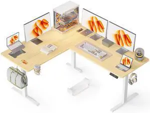 63X55 Inches Reversible L Shaped Standing Desk Height Adjustable with Cup Holder, Electric Corner Computer Desk, Sit Stand up Home Office Desk, Ergonomic Gaming Desk, Oak 63X55 Inches Reversible L Shaped Standing Desk Height Adjustable with Cup Holder, Electric Corner Computer Desk, Sit Stand up Home Office Desk, Ergonomic Gaming Desk, Oak