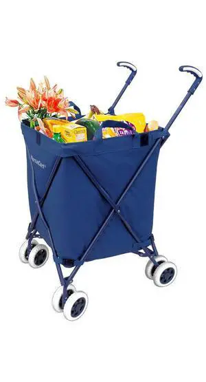 Transit -The Original Patented Folding Shopping and Utility Cart, Water-Resistant Heavy-Duty Canvas with Cover, Double Front Swivel Wheels, Compact Folding, Transport Up to 120 Pounds, Blue Transit -The Original Patented Folding Shopping and Utility Cart, Water-Resistant Heavy-Duty Canvas with Cover, Double Front Swivel Wheels, Compact Folding, Transport Up to 120 Pounds, Blue