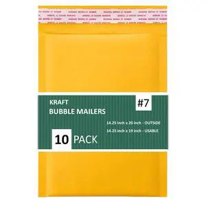 Kraft #7 Bubble Mailers, Self-Seal, Waterproof & Cushioned Padded Envelopes for Shipping, 14.25 x 20 in (10 Pack, Gold)KBM7-10 Kraft #7 Bubble Mailers, Self-Seal, Waterproof & Cushioned Padded Envelopes for Shipping, 14.25 x 20 in (10 Pack, Gold)KBM7-10