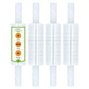 PSBM Stretch Wrap with Handles, 4 Rolls 15 Inch x 1000 Feet 80 Gauge Heavy Duty Clear Plastic Wrap Industrial Strength Shrink Film for Moving, Packing & Shipping PSBM Stretch Wrap with Handles, 4 Rolls 15 Inch x 1000 Feet 80 Gauge Heavy Duty Clear Plastic Wrap Industrial Strength Shrink Film for Moving, Packing & Shipping