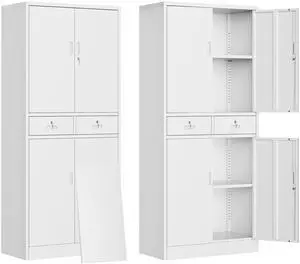 Metal Storage Cabinet with Adjustable Shelves and Drawers, 71" H Locking Pantry Storage Cabinet for Office, Garage, Home, School, Utility (White) Metal Storage Cabinet with Adjustable Shelves and Drawers, 71" H Locking Pantry Storage Cabinet for Office, Garage, Home, School, Utility (White)