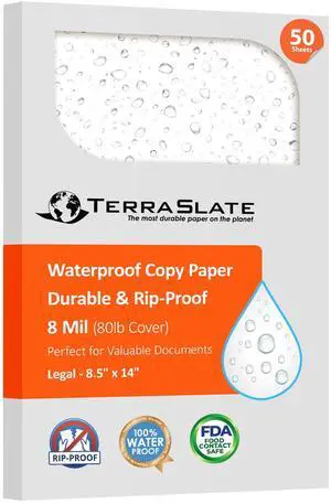 Waterproof Laser Printer Paper 8 Mil 8.5"x14", 50 Sheets, White Rip & Smudge Proof, Heavy-Duty for Outdoor Use, Ideal for Printing, Copying & More Waterproof Laser Printer Paper 8 Mil 8.5"x14", 50 Sheets, White Rip & Smudge Proof, Heavy-Duty for Outdoor Use, Ideal for Printing, Copying & More