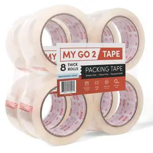 My Go 2 Heavy Duty Packing Tape, 8 Pack, 60 Yard Rolls, Clear, 2.7 MIL, Carton Tape Refill for Shipping, Mailing, Packaging and Moving My Go 2 Heavy Duty Packing Tape, 8 Pack, 60 Yard Rolls, Clear, 2.7 MIL, Carton Tape Refill for Shipping, Mailing, Packaging and Moving