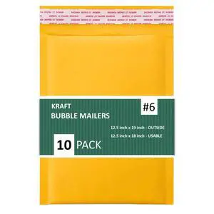 Kraft Bubble Mailers, Self-Seal, Waterproof & Cushioned Padded Envelopes for Shipping, 12.5 x 19 in (10 Pack, Gold) Kraft Bubble Mailers, Self-Seal, Waterproof & Cushioned Padded Envelopes for Shipping, 12.5 x 19 in (10 Pack, Gold)