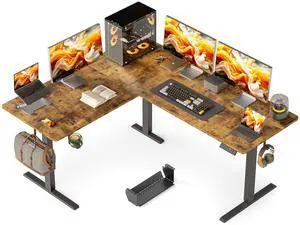 63X55 Inches Reversible L Shaped Standing Desk Height Adjustable with Cup Holder, Electric Corner Computer Desk, Sit Stand up Home Office Desk, Ergonomic Gaming Desk, Rustic Brown 63X55 Inches Reversible L Shaped Standing Desk Height Adjustable with Cup Holder, Electric Corner Computer Desk, Sit Stand up Home Office Desk, Ergonomic Gaming Desk, Rustic Brown