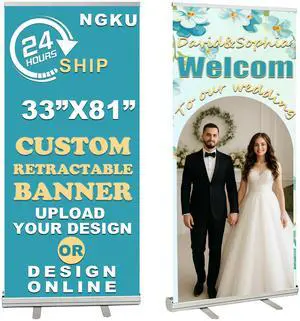 Custom Retractable Banner with Silver Aluminum Stand,33"X81" Personalized pop up Sign with Black Travel Bag,Roll up Banner Customizable for Business Promotion, Advertising, Family - Made in USA Custom Retractable Banner with Silver Aluminum Stand,33"X81" Personalized pop up Sign with Black Travel Bag,Roll up Banner Customizable for Business Promotion, Advertising, Family - Made in USA