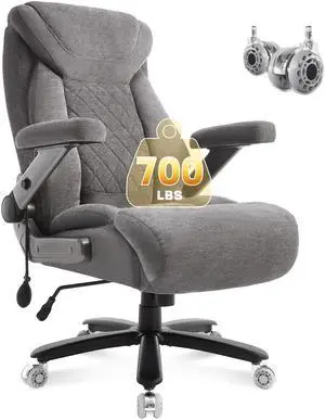 Fabric 700lbs Big and Tall Office Chair, Ergonomic Heavy Duty Executive Cloth Office Chair with 5D Flip Arms & Adjustable Lumbar Support & Dual Rubber Wheel, Large Thick Padded Extra Wide Seat, Grey Fabric 700lbs Big and Tall Office Chair, Ergonomic Heavy Duty Executive Cloth Office Chair with 5D Flip Arms & Adjustable Lumbar Support & Dual Rubber Wheel, Large Thick Padded Extra Wide Seat, Grey