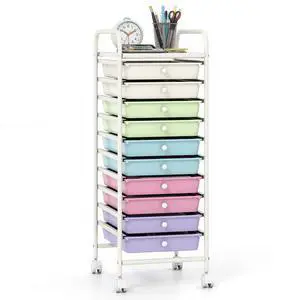 10 Drawer Storage Cart, Rolling Craft Cart w/Metal Tabletop | Mobile Utility Organizer Trolley with Locking Wheel, Storage Drawer Unit for Home Office, Play Room, Pastel Ice Cream 10 Drawer Storage Cart, Rolling Craft Cart w/Metal Tabletop | Mobile Utility Organizer Trolley with Locking Wheel, Storage Drawer Unit for Home Office, Play Room, Pastel Ice Cream