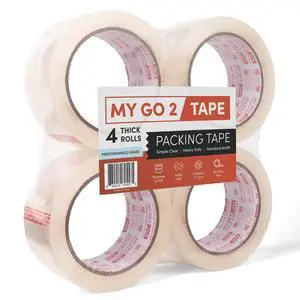 My Go 2 Heavy Duty Packing Tape, 4 Pack, 60 Yard Rolls, Clear, 2.7 MIL, Carton Tape Refill for Shipping, Mailing, Packaging and Moving My Go 2 Heavy Duty Packing Tape, 4 Pack, 60 Yard Rolls, Clear, 2.7 MIL, Carton Tape Refill for Shipping, Mailing, Packaging and Moving