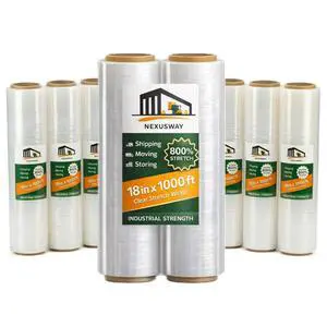 NEXUSWAY 18'' Stretch Film Wrap for Moving - Stretch Film Pallet Wrap Roll Heavy Duty 1000 feet 80 Gauge Industrial Strength up to 800% Stretch 20 Microns for Shipping Moving Furniture (Pack of 8) NEXUSWAY 18'' Stretch Film Wrap for Moving - Stretch Film Pallet Wrap Roll Heavy Duty 1000 feet 80 Gauge Industrial Strength up to 800% Stretch 20 Microns for Shipping Moving Furniture (Pack of 8)