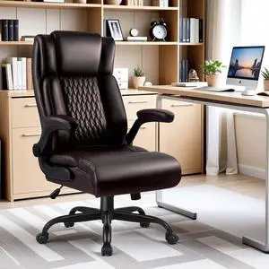 Office Chair, Big and Tall 400LBS Heavy Duty Executive Office Desk Chair with Flip-up Armrest, Ergonomic Swivel High Back Office Chairs with Lumbar Support, PU Leather (Brown) Office Chair, Big and Tall 400LBS Heavy Duty Executive Office Desk Chair with Flip-up Armrest, Ergonomic Swivel High Back Office Chairs with Lumbar Support, PU Leather (Brown)