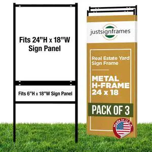 Real Estate H-Frame Yard Signs with 1 Rider, 24 x 18 in, Black, 3 Packs | Durable, Weather-Resistant Slide-In Assembly, Holds Foam Board & Poster Board, 3/4" Angle Iron, Steel Stakes for Outdoor Use Real Estate H-Frame Yard Signs with 1 Rider, 24 x 18 in, Black, 3 Packs | Durable, Weather-Resistant Slide-In Assembly, Holds Foam Board & Poster Board, 3/4" Angle Iron, Steel Stakes for Outdoor Use