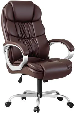 Office Chair High Back Computer Chair Ergonomic Desk Chair, PU Leather Adjustable Height Modern Executive Swivel Task Chair with Padded Armrests and Lumbar Support (Brown) Office Chair High Back Computer Chair Ergonomic Desk Chair, PU Leather Adjustable Height Modern Executive Swivel Task Chair with Padded Armrests and Lumbar Support (Brown)