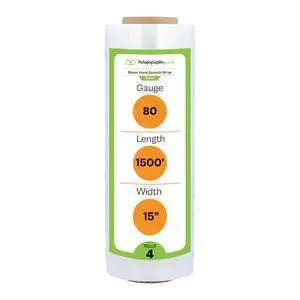 PSBM 4 Rolls 15 Inch x 1500 Feet 80 Gauge Blown Stretch Film/Wrap, Heavy Duty Industrial Strength Clear Shrink/Plastic Wrap for Moving, Packing, Shipping, Pallet Wrapping & Storage PSBM 4 Rolls 15 Inch x 1500 Feet 80 Gauge Blown Stretch Film/Wrap, Heavy Duty Industrial Strength Clear Shrink/Plastic Wrap for Moving, Packing, Shipping, Pallet Wrapping & Storage