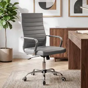 Ergonomic Office Desk Chair, Modern PU Leather Conference Room Chairs Ribbed, High Back Executive Swivel Rolling Chair for Home, Office Ergonomic Office Desk Chair, Modern PU Leather Conference Room Chairs Ribbed, High Back Executive Swivel Rolling Chair for Home, Office