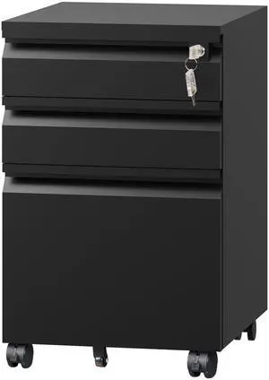 3 Drawer Mobile File Cabinet with Lock, Required Assembly | Under Desk Metal Filing Cabinet for Home Office, Fits Legal/Letter/A4 Size, Black 3 Drawer Mobile File Cabinet with Lock, Required Assembly | Under Desk Metal Filing Cabinet for Home Office, Fits Legal/Letter/A4 Size, Black