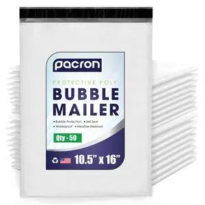 Waterproof Self-Seal Padded Poly Bubble Mailers 10.5x16, 50-Pack | Ideal for clothing, bulky goods & multiple items. Lightweight, tear-resistant, cushioned interior protects contents Waterproof Self-Seal Padded Poly Bubble Mailers 10.5x16, 50-Pack | Ideal for clothing, bulky goods & multiple items. Lightweight, tear-resistant, cushioned interior protects contents