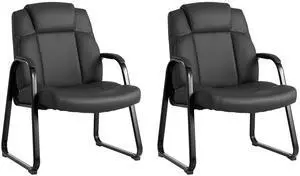 Big & Tall Waiting Room Chairs Set of 2, PU Leather Reception Guest Chair with Padded Arm Rest, Office Desk Chair with Sled Base No Wheels, for Office Meeting, Conference Room, Lobby, 500lb Big & Tall Waiting Room Chairs Set of 2, PU Leather Reception Guest Chair with Padded Arm Rest, Office Desk Chair with Sled Base No Wheels, for Office Meeting, Conference Room, Lobby, 500lb