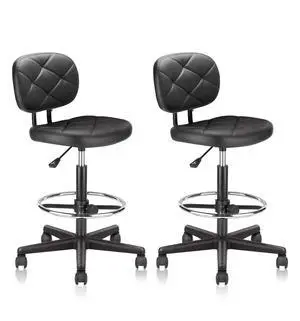 Tall Drafting Rolling Stool Chair with Low Back Support and Adjustable Foot Rest Ring Set of 2 PU Leather Vinly Wide Seat Swivel Standing Desk Chair for Office Home 2 Pack Tall Drafting Rolling Stool Chair with Low Back Support and Adjustable Foot Rest Ring Set of 2 PU Leather Vinly Wide Seat Swivel Standing Desk Chair for Office Home 2 Pack