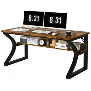 47'' Computer Desk Home Office Desk, Modern Computer Desk w/U Shaped Metal Frame, Storage Shelves, PC Table Study Writing Desk Workstation for Home Office (47inch/Brown) 47'' Computer Desk Home Office Desk, Modern Computer Desk w/U Shaped Metal Frame, Storage Shelves, PC Table Study Writing Desk Workstation for Home Office (47inch/Brown)