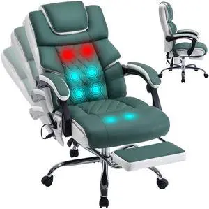 Massage Office Chair 6 Points 500lbs with Footrest,Reclining Leather Desk Chair with Vibration Heat,Executive Big and Tall Chairs for Heavy People,Adjustable Height Ergonomic Green Massage Office Chair 6 Points 500lbs with Footrest,Reclining Leather Desk Chair with Vibration Heat,Executive Big and Tall Chairs for Heavy People,Adjustable Height Ergonomic Green