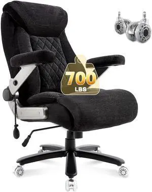 Fabric 700lbs Big and Tall Office Chair, Ergonomic Heavy Duty Executive Cloth Office Chair with 5D Flip Arms & Adjustable Lumbar Support & Dual Rubber Wheel, Large Thick Padded Extra Wide Seat, Black Fabric 700lbs Big and Tall Office Chair, Ergonomic Heavy Duty Executive Cloth Office Chair with 5D Flip Arms & Adjustable Lumbar Support & Dual Rubber Wheel, Large Thick Padded Extra Wide Seat, Black