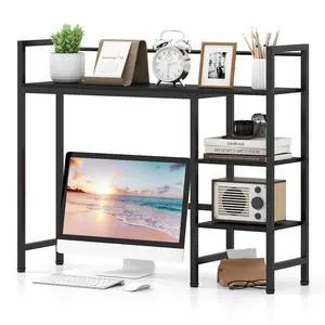 Desktop Bookshelf, 38.5" Dorm Desk Hutch for 27" Monitor (Black) | 4-Tier Desk Shelf with Anti-tip Device, Countertop Storage for Computer Desk, Wood Desk Organizer Shelves for Home Office Desktop Bookshelf, 38.5" Dorm Desk Hutch for 27" Monitor (Black) | 4-Tier Desk Shelf with Anti-tip Device, Countertop Storage for Computer Desk, Wood Desk Organizer Shelves for Home Office