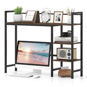 Desktop Bookshelf, 38.5" Dorm Desk Hutch for 27" Monitor (Brown) | 4-Tier Desk Shelf with Anti-tip Device, Countertop Storage for Computer Desk, Wood Desk Organizer Shelves for Home Office Desktop Bookshelf, 38.5" Dorm Desk Hutch for 27" Monitor (Brown) | 4-Tier Desk Shelf with Anti-tip Device, Countertop Storage for Computer Desk, Wood Desk Organizer Shelves for Home Office