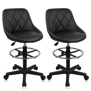 Drafting Chair with Back, Leather Rolling Swivel Stool with Adjustable Height and Footrest, Ergonomic Tall Standing Desk Office Chairs with Wheels for Home Work Shop Kitchen Bar, 2PK Drafting Chair with Back, Leather Rolling Swivel Stool with Adjustable Height and Footrest, Ergonomic Tall Standing Desk Office Chairs with Wheels for Home Work Shop Kitchen Bar, 2PK