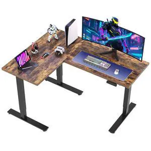 63 x 48 Inch L-Shaped Electric Standing Desk Motorized Corner Desk | Reversible L-Shape Desk, 28.3"-45.9" Height, 4 Presets, 3-Leg Frame Holds 220 Lbs, Spacious Top, 2-Box Ship, Rustic Brown 63 x 48 Inch L-Shaped Electric Standing Desk Motorized Corner Desk | Reversible L-Shape Desk, 28.3"-45.9" Height, 4 Presets, 3-Leg Frame Holds 220 Lbs, Spacious Top, 2-Box Ship, Rustic Brown