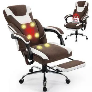 Massage Office Chair with Footrest,6-Point Vibration & Heat Executive Office Chairs,500LBS Big and Tall Fabric Office Chair,Ergonomic Desk Chair for Heavy People,Brownwhite Massage Office Chair with Footrest,6-Point Vibration & Heat Executive Office Chairs,500LBS Big and Tall Fabric Office Chair,Ergonomic Desk Chair for Heavy People,Brownwhite