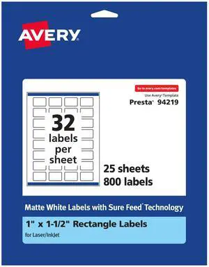 ® Matte White Rectangle Labels, Sure Feed® Technology, 1" x 1.5", 800 Matte White Printable Labels ® Matte White Rectangle Labels, Sure Feed® Technology, 1" x 1.5", 800 Matte White Printable Labels