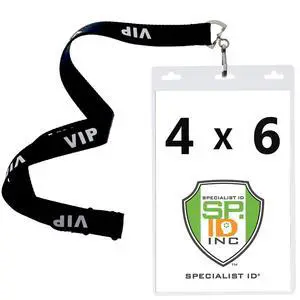 10 Pack - Premium 4X6 Badge Holder with Lanyard - Heavy Duty Extra Large Badge & Credential Holders with VIP Lanyards - for Special Events and 4 x 6 Tickets by (Black VIP) 10 Pack - Premium 4X6 Badge Holder with Lanyard - Heavy Duty Extra Large Badge & Credential Holders with VIP Lanyards - for Special Events and 4 x 6 Tickets by (Black VIP)
