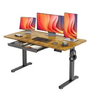 Electric Standing Desk 55 x 24 Inch with Drawer Rustic Brown | 25.6 x 12.6 inch drawer with 11 lbs capacity, 28.3 to 46.5 inch height range, 176 lbs steel frame,45dB motor Electric Standing Desk 55 x 24 Inch with Drawer Rustic Brown | 25.6 x 12.6 inch drawer with 11 lbs capacity, 28.3 to 46.5 inch height range, 176 lbs steel frame,45dB motor